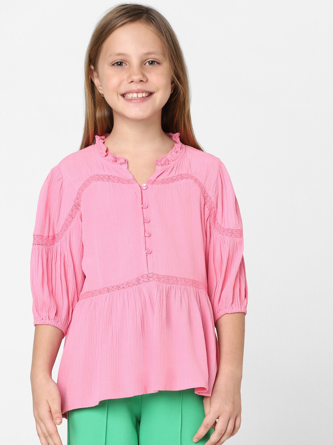 

KIDS ONLY Round Neck Puff Sleeve Top, Pink