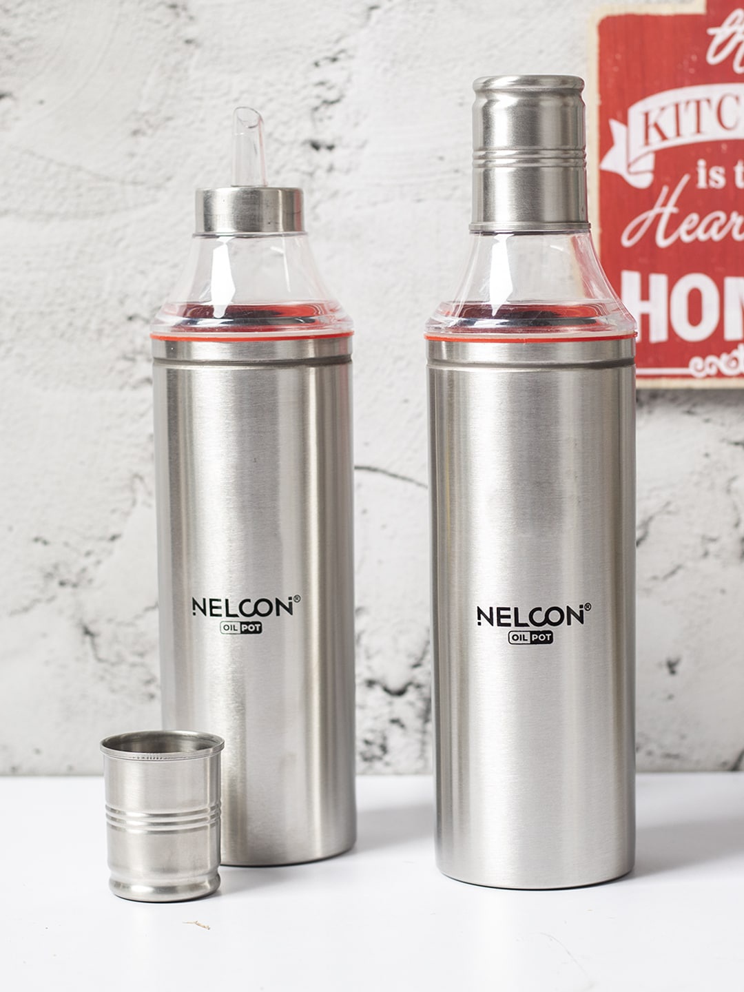 

MARKET99 Steel-Toned 2-Pcs Logo Printed Stainless Steel Oil Dispensers - 1L Each