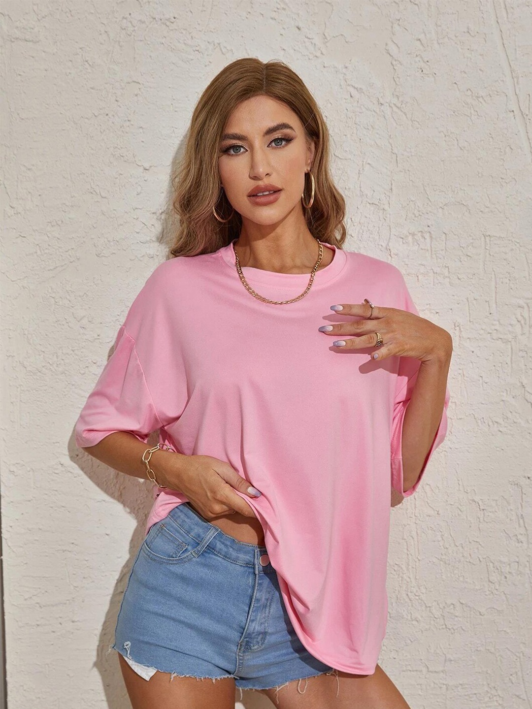 

Kotty Drop Shoulder Cotton Longline Oversize T-shirt, Pink
