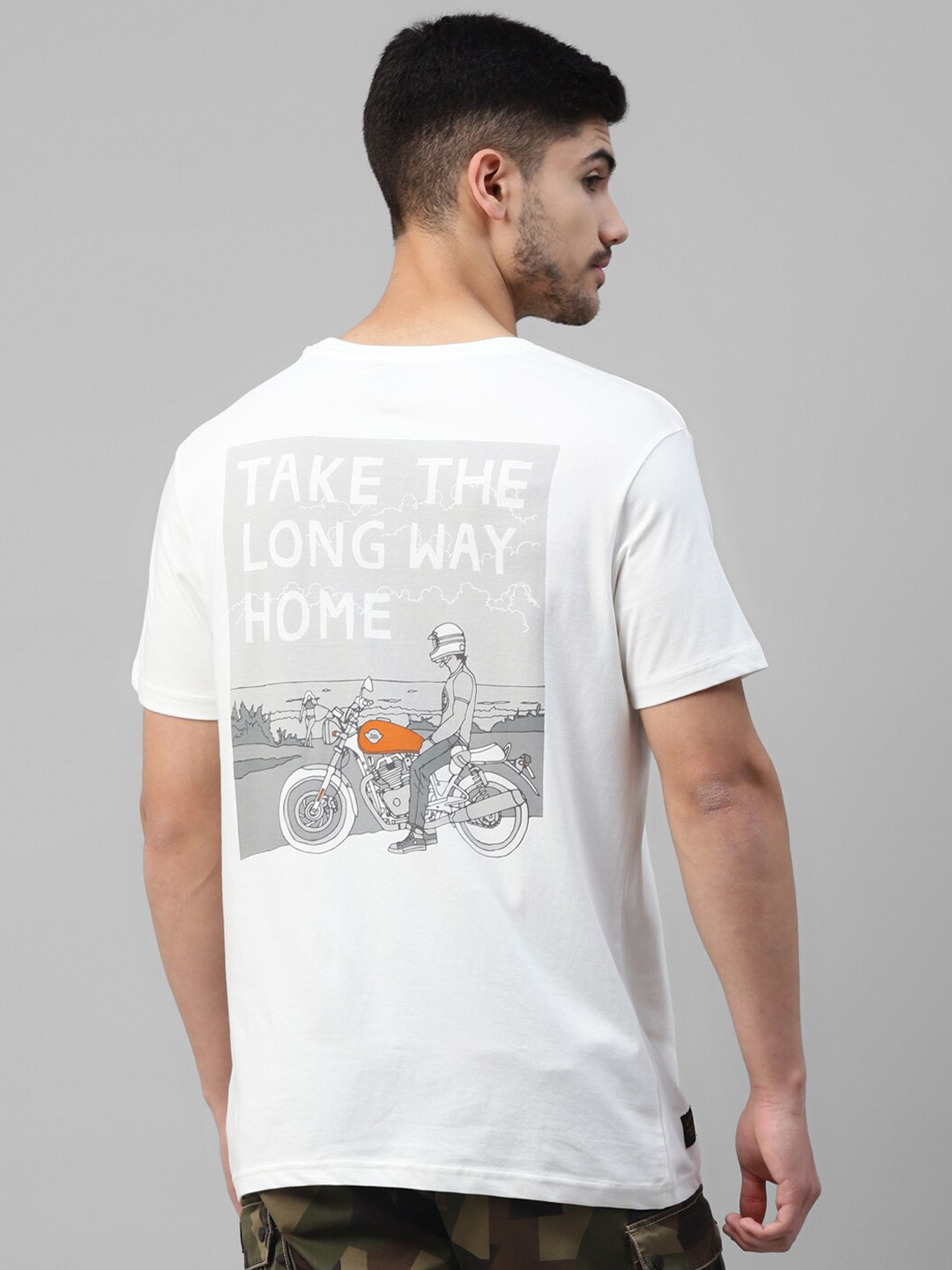 

Royal Enfield Graphic Printed Round Neck Cotton T-shirt, White