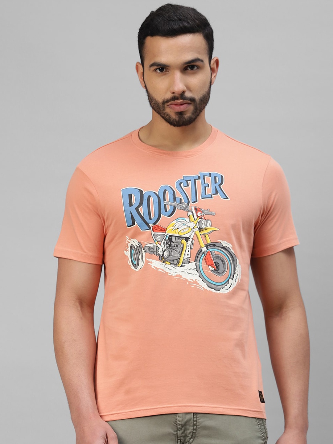 

Royal Enfield Biker Printed Cotton T-shirt, Peach