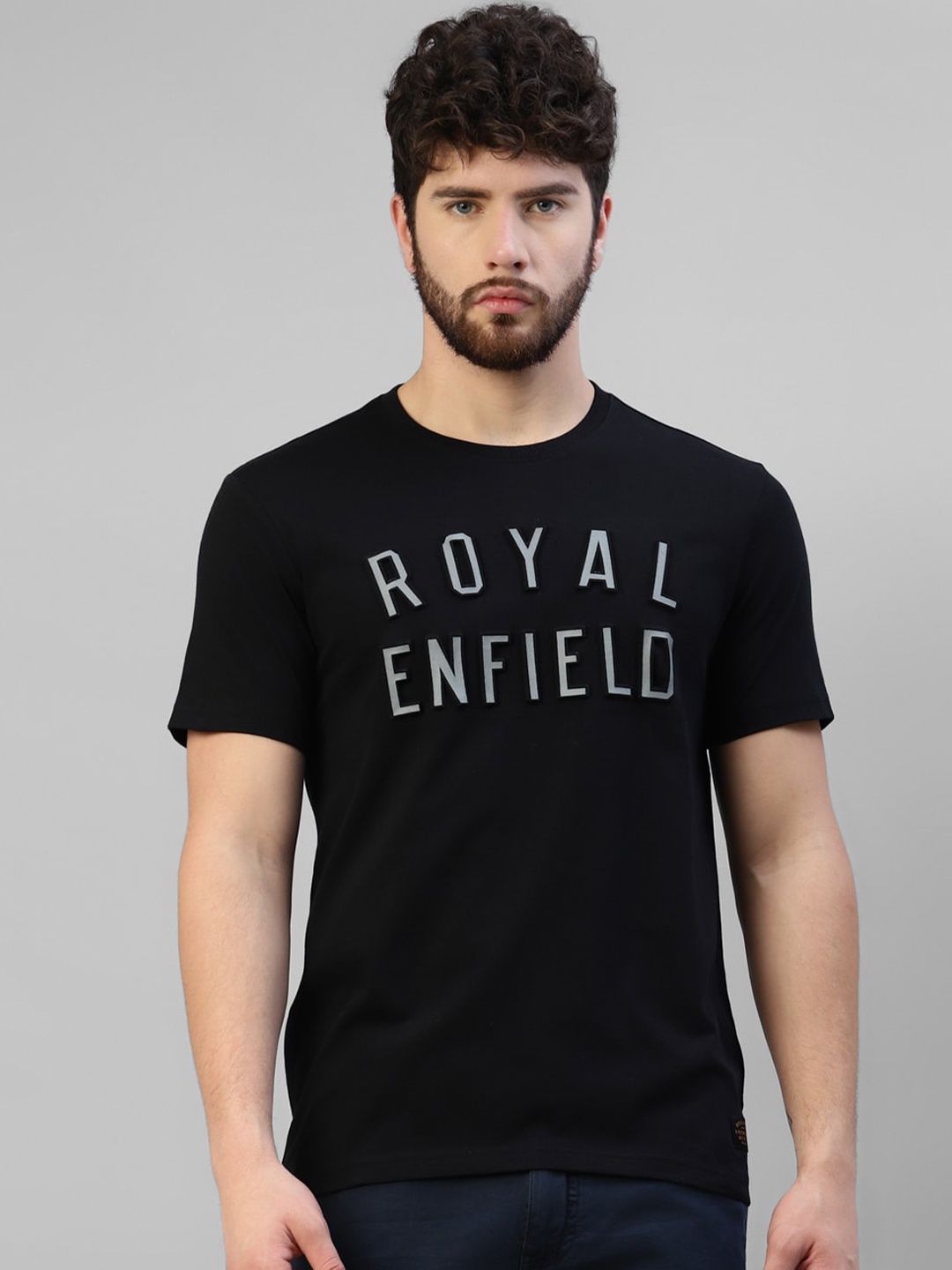 

Royal Enfield Typography Printed Cotton T-shirt, Black