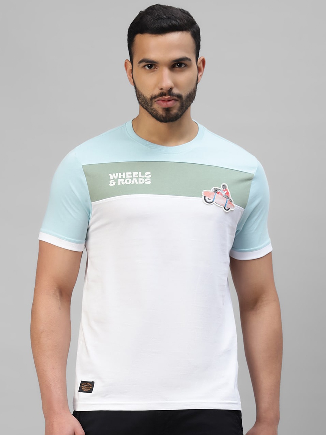 

Royal Enfield Colourblocked Round Neck Cotton T-shirt, White