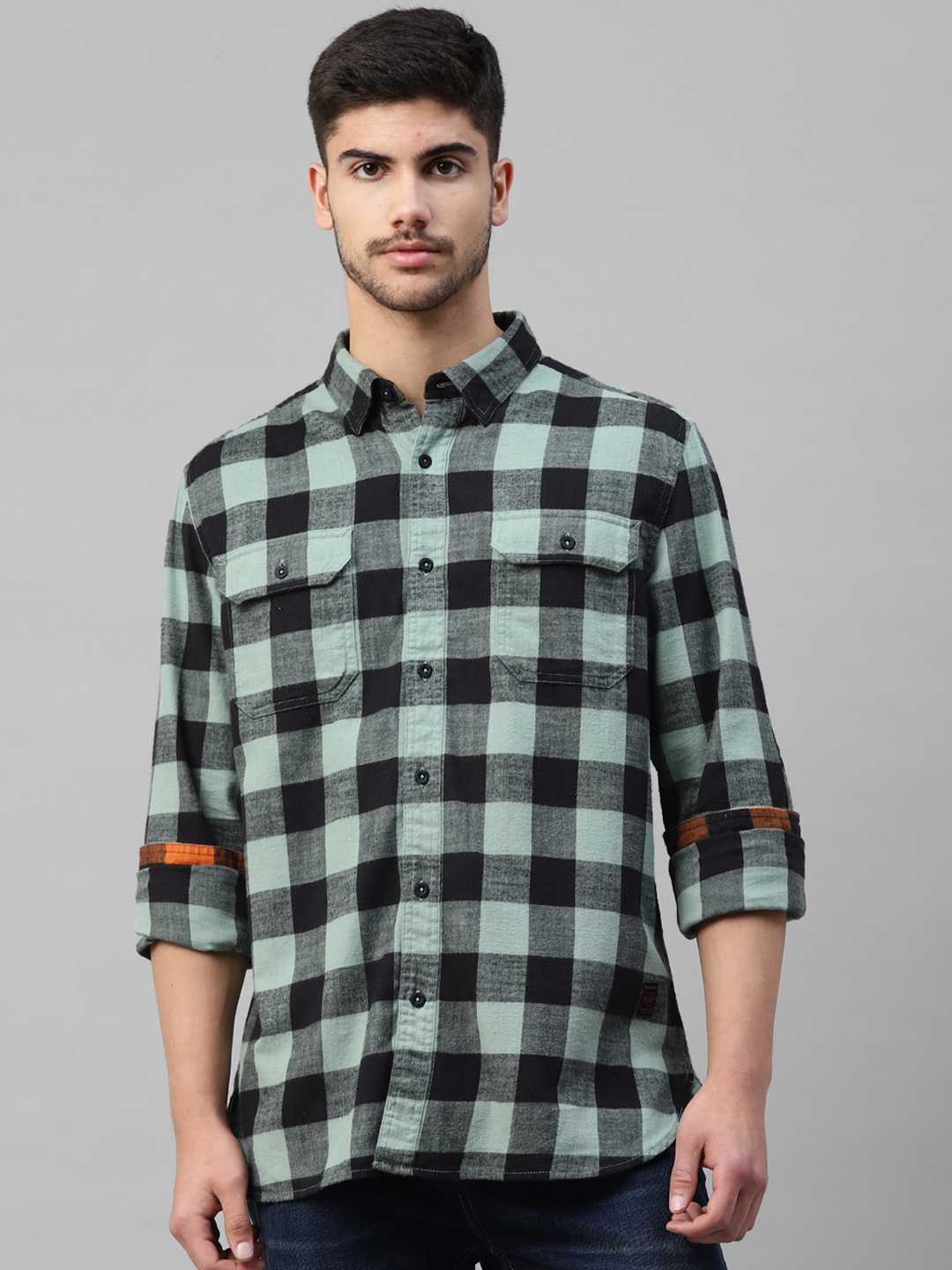 

Royal Enfield Buffalo Checks Cotton Casual Shirt, Green