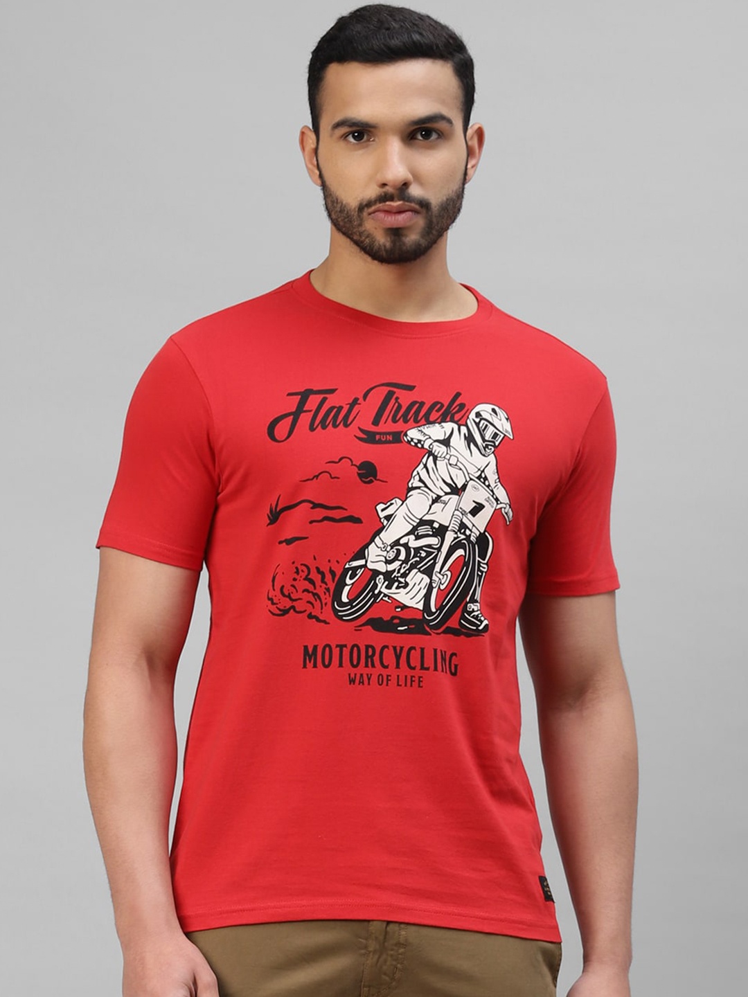 

Royal Enfield Biker Printed Cotton T-shirt, Red