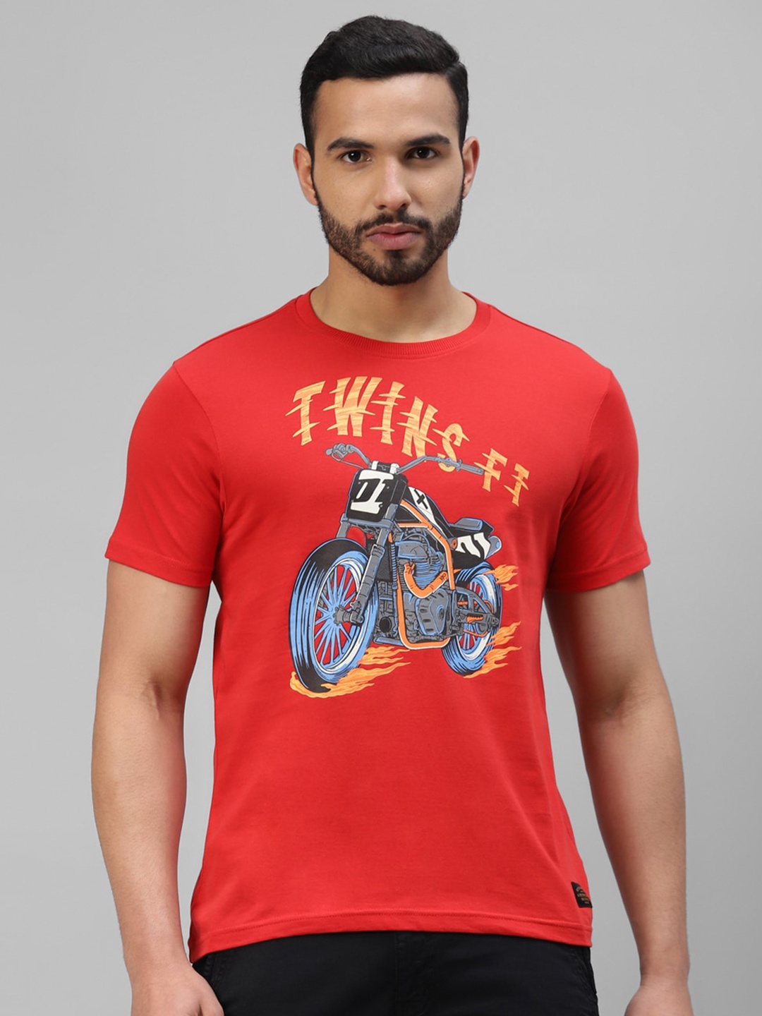 

Royal Enfield Biker Graphic Printed Cotton T-shirt, Red