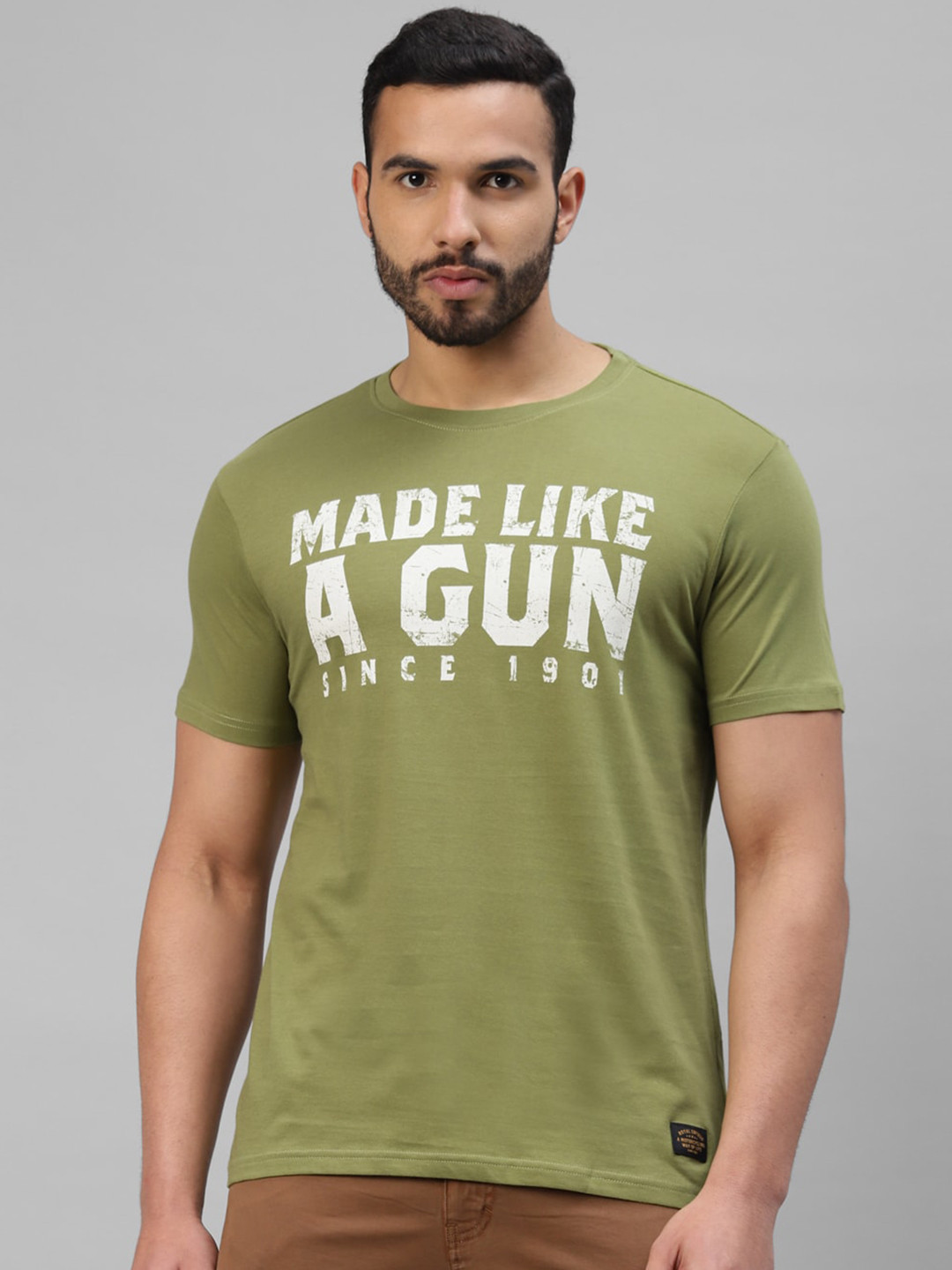

Royal Enfield Typography Printed Dailywear Cotton T-shirt, Olive