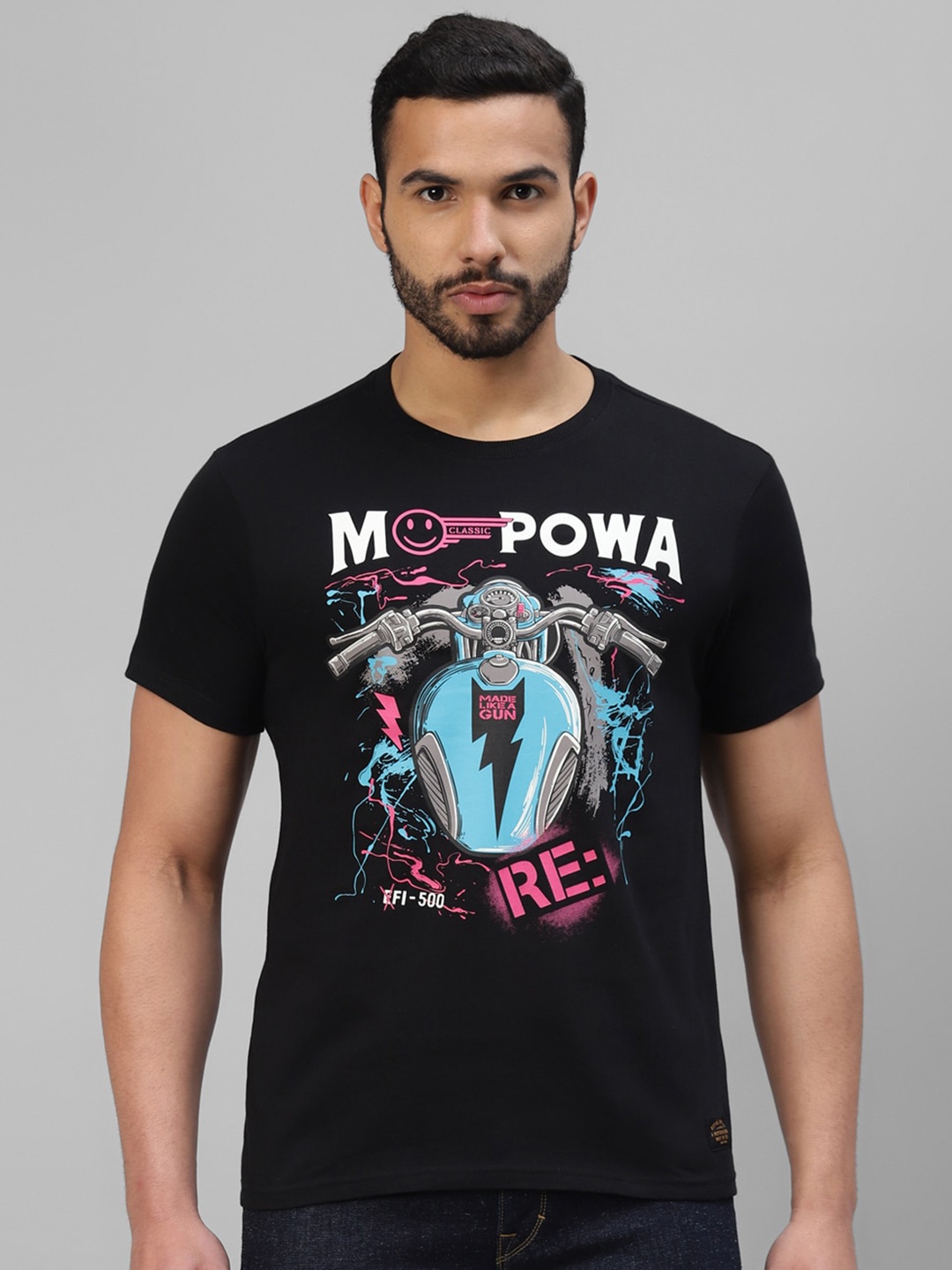 

Royal Enfield Graphic Printed Cotton T-shirt, Black