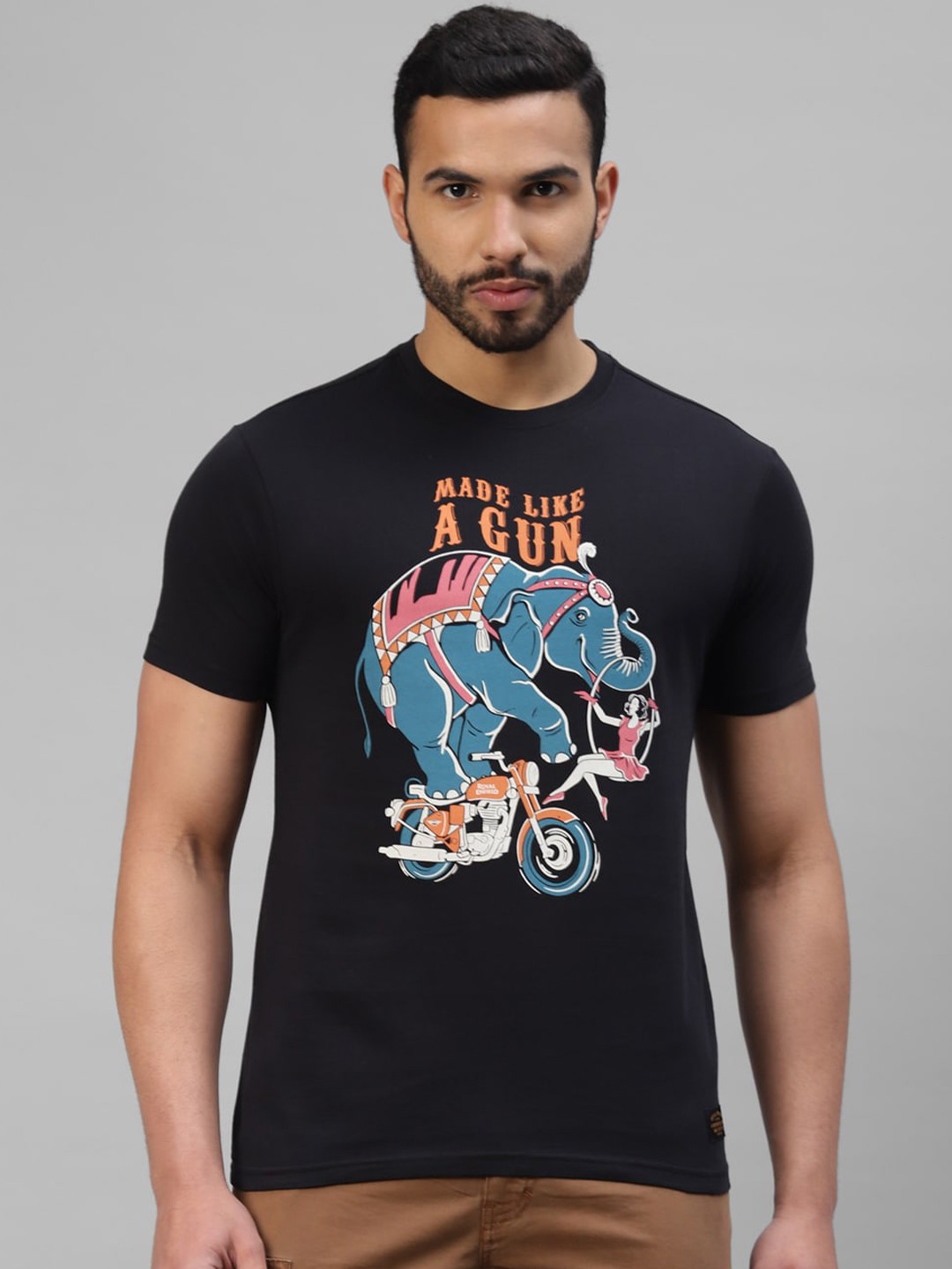 

Royal Enfield Graphic Printed Cotton T-Shirt, Black