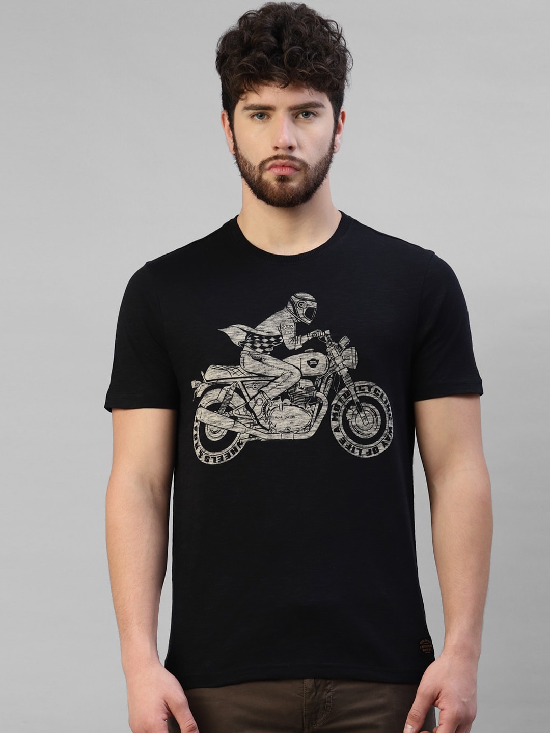 

Royal Enfield Biker Printed Cotton T-shirt, Black