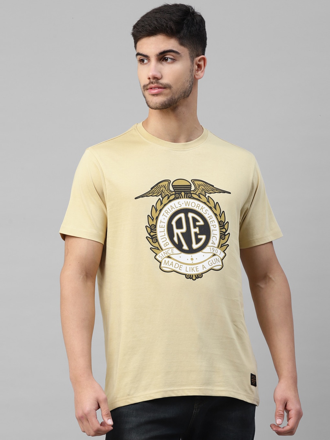 

Royal Enfield Graphic Printed Cotton T-shirt, Khaki