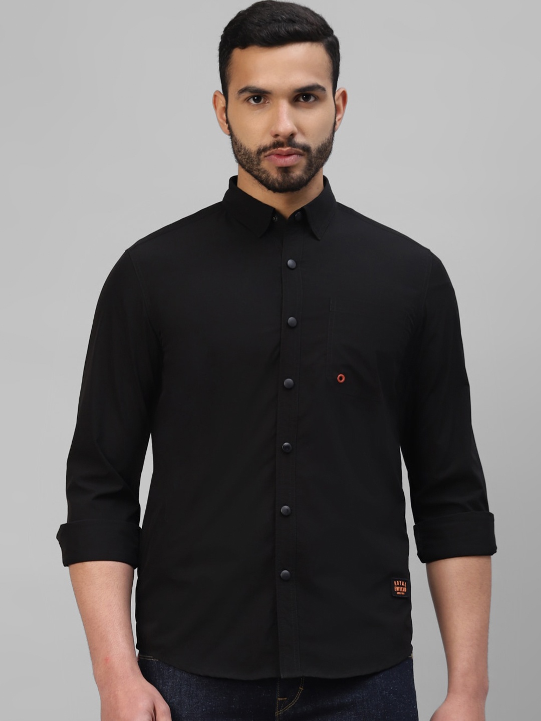 

Royal Enfield Men Slim Fit Opaque Casual Shirt, Black