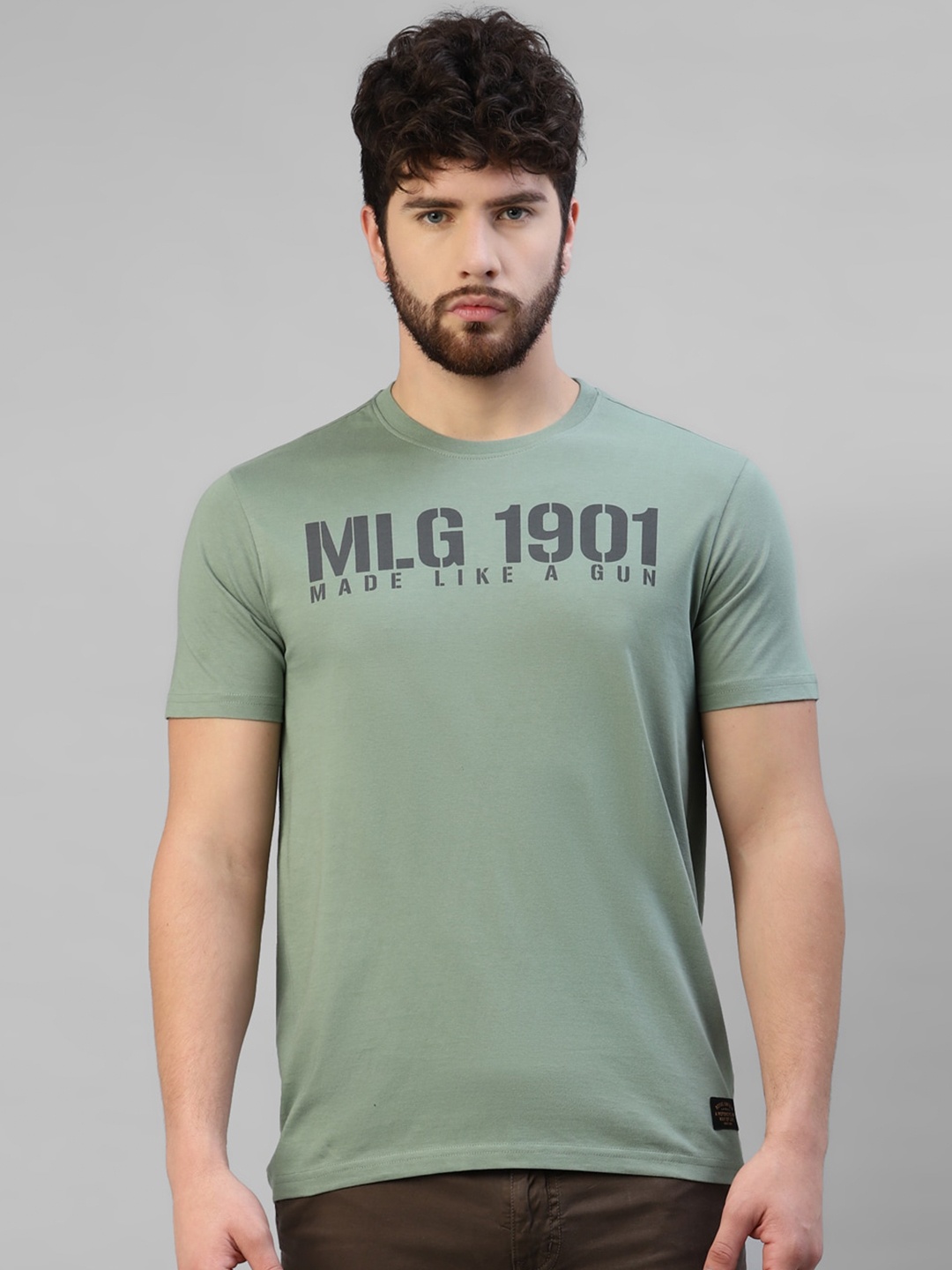 

Royal Enfield Typography Printed Cotton T-shirt, Green