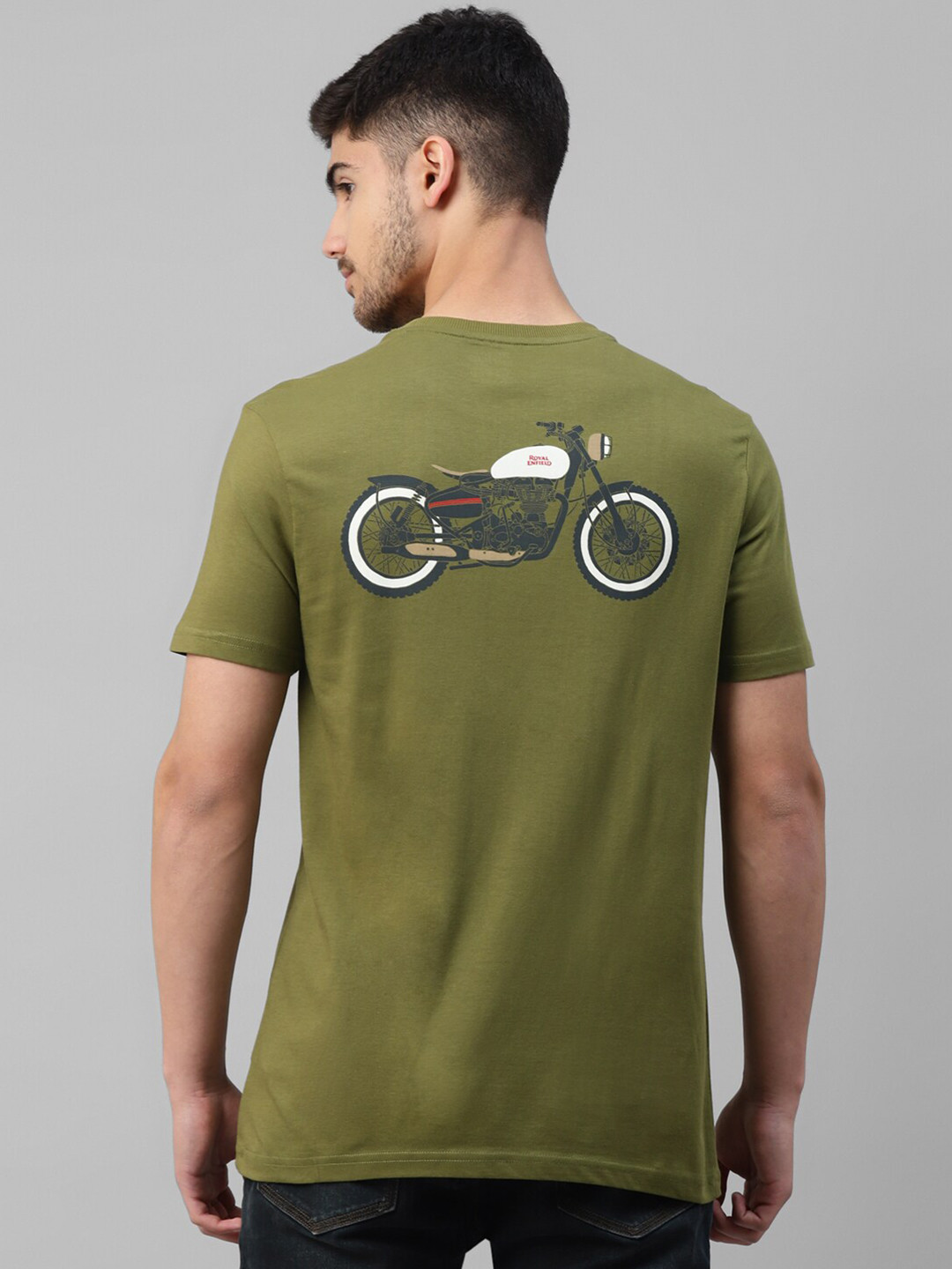 

Royal Enfield Biker Printed Round Neck Pure Cotton T-shirt, Olive