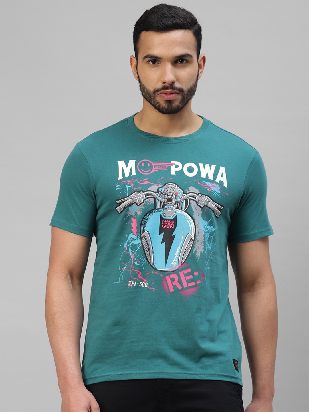 

Royal Enfield Typography Printed Cotton T-shirt, Green