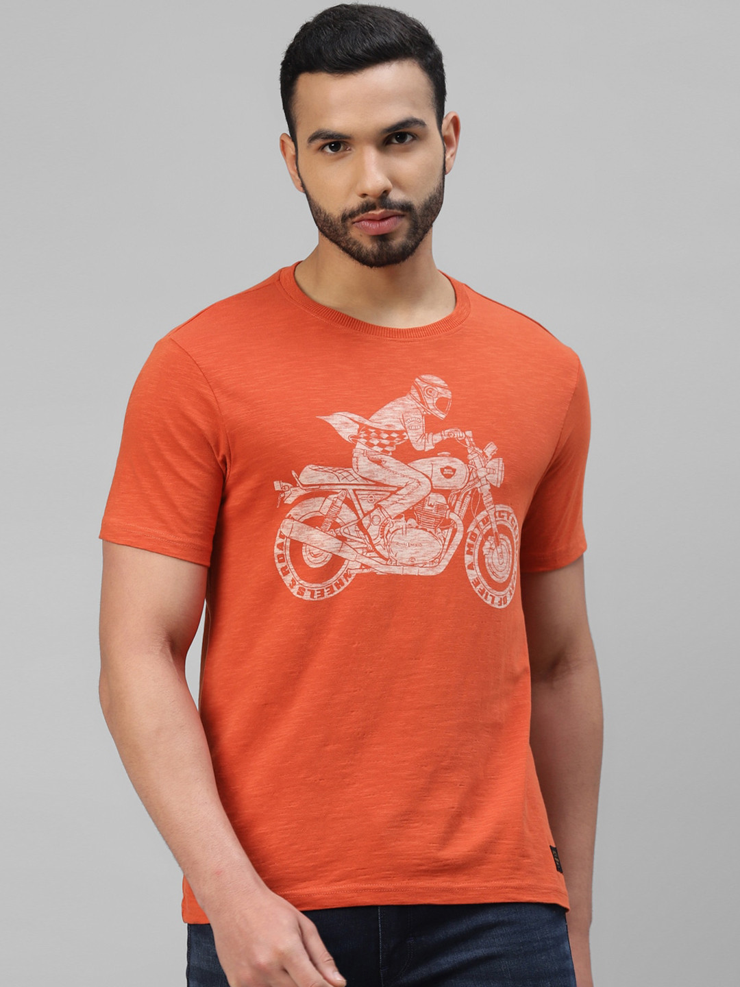 

Royal Enfield Biker Printed Cotton T-shirt, Orange