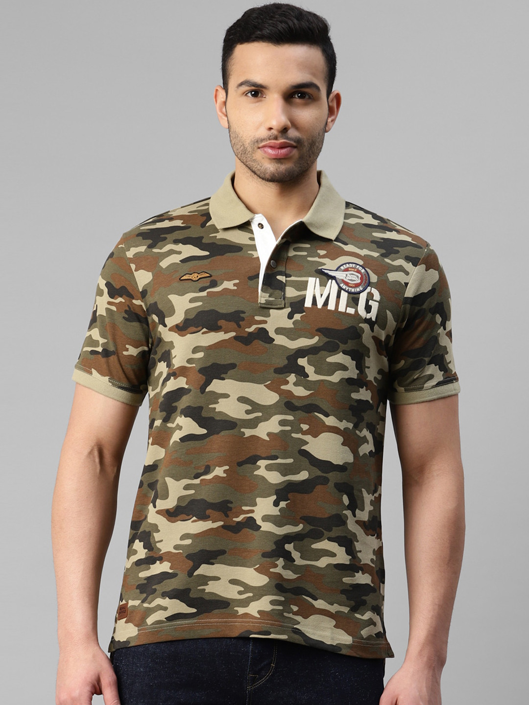

Royal Enfield Camouflage Printed Cotton T-shirt, Olive