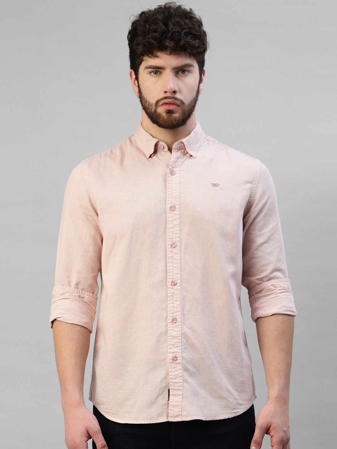 

Royal Enfield Slim Fit Button-Down Collar Cotton Casual Shirt, Peach