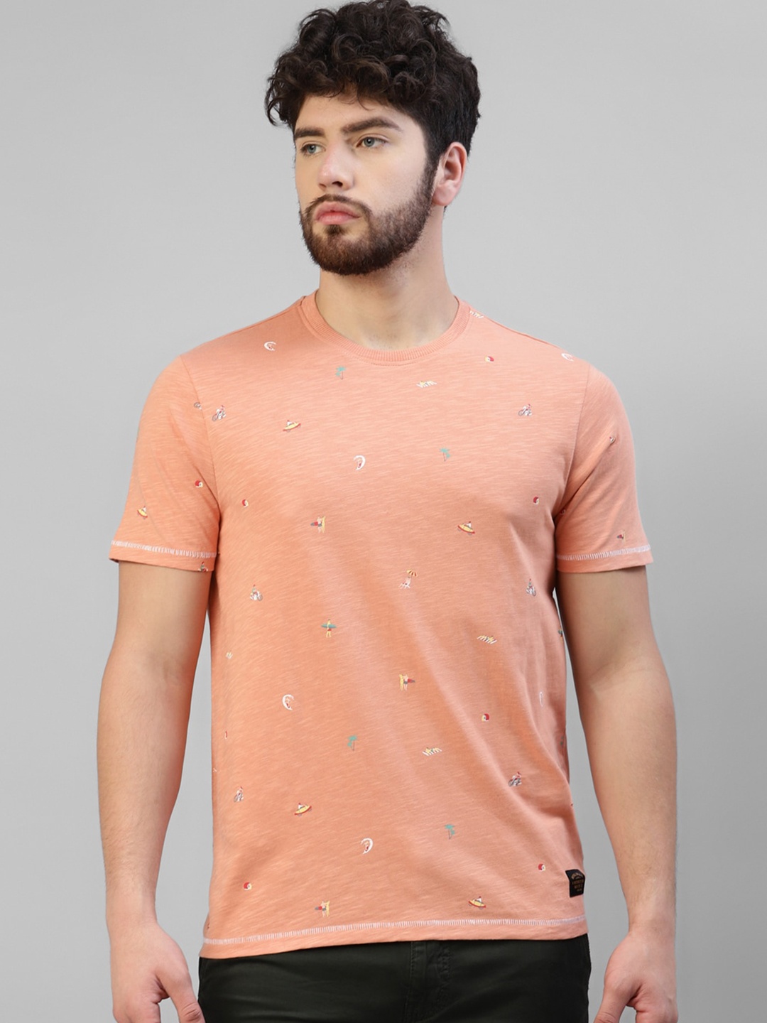 

Royal Enfield Conversational Printed Cotton T-shirt, Peach