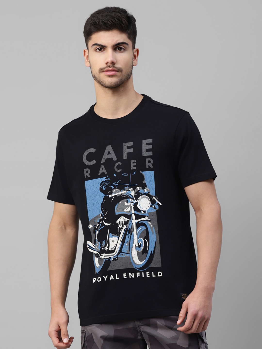 

Royal Enfield Biker Printed Cotton T-shirt, Black