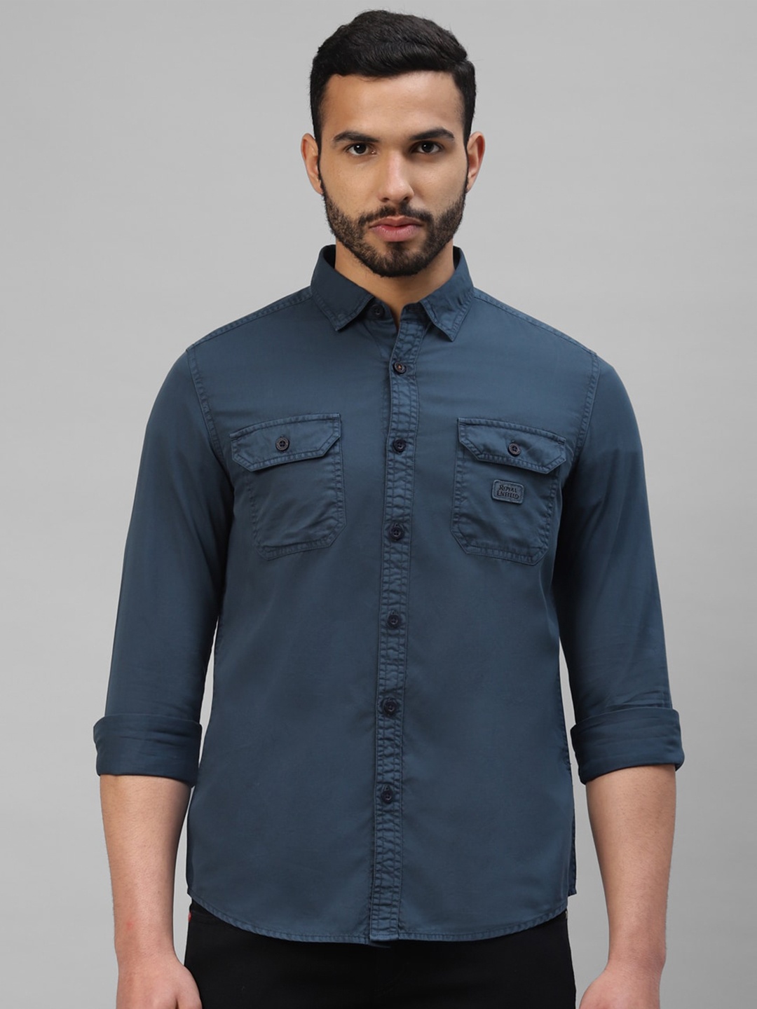 

Royal Enfield Slim Fit Cotton Casual Shirt, Navy blue