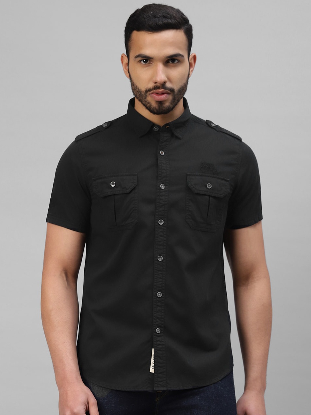 

Royal Enfield Slim Fit Opaque Casual Shirt, Black