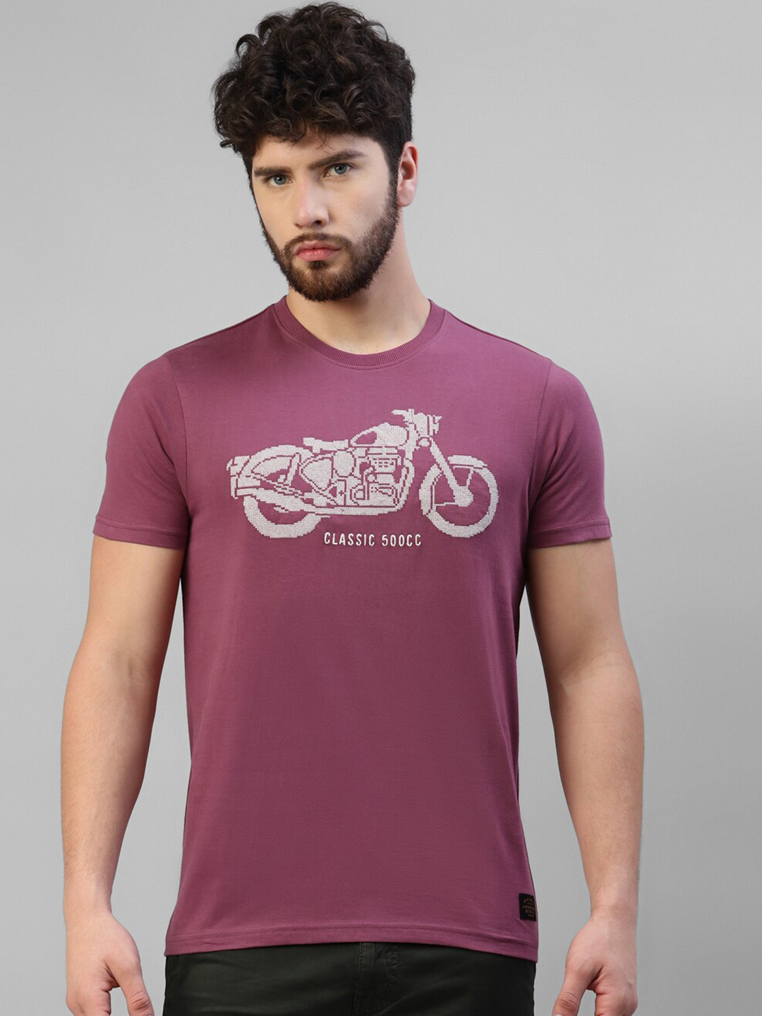 

Royal Enfield Biker Printed Cotton T-shirt, Purple