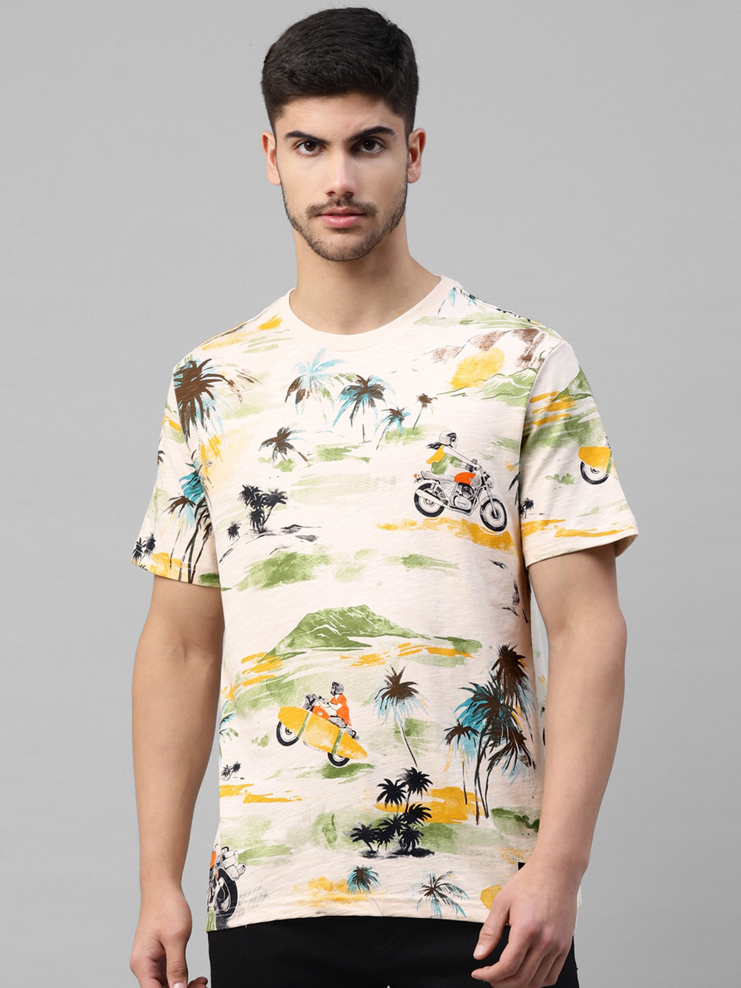 

Royal Enfield Tropical Printed Cotton T-shirt, Olive