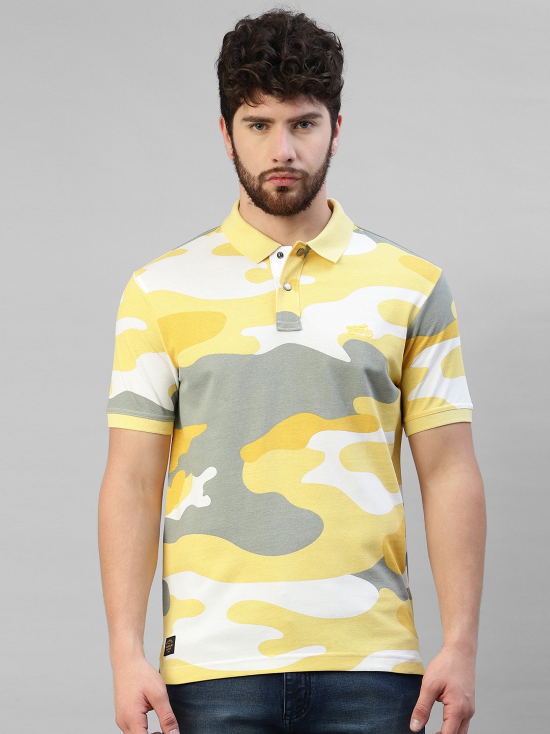 

Royal Enfield Camouflage Printed Polo Collar Cotton T-shirt, Yellow