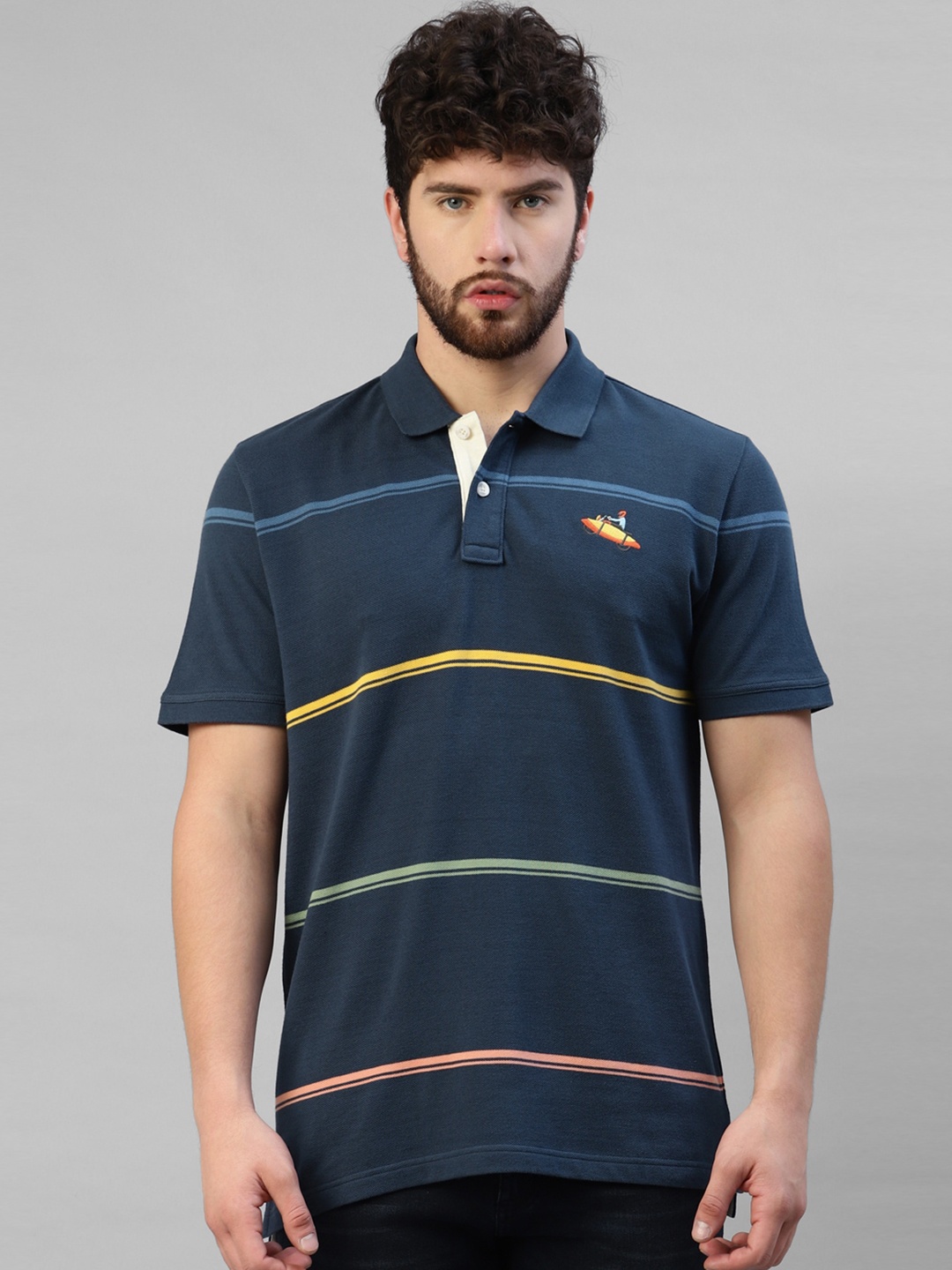 

Royal Enfield Striped Polo Collar T-shirt, Navy blue