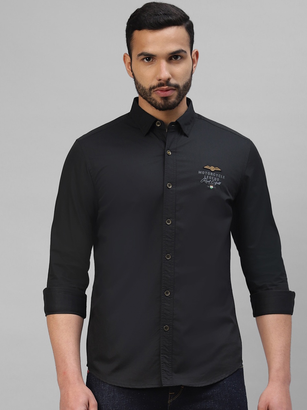 

Royal Enfield Slim Fit Opaque Casual Shirt, Black