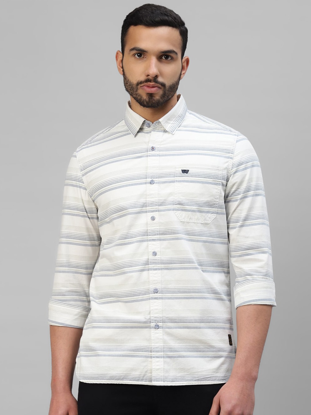 

Royal Enfield Slim Fit Horizontal Stripes Striped Cotton Casual Shirt, White