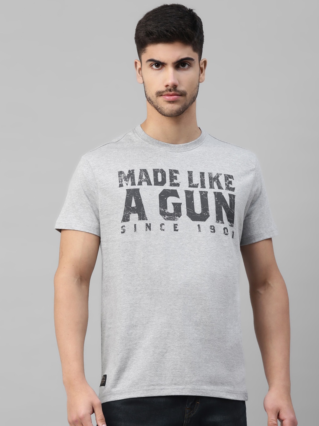 

Royal Enfield Typography Printed Cotton T-shirt, Grey melange