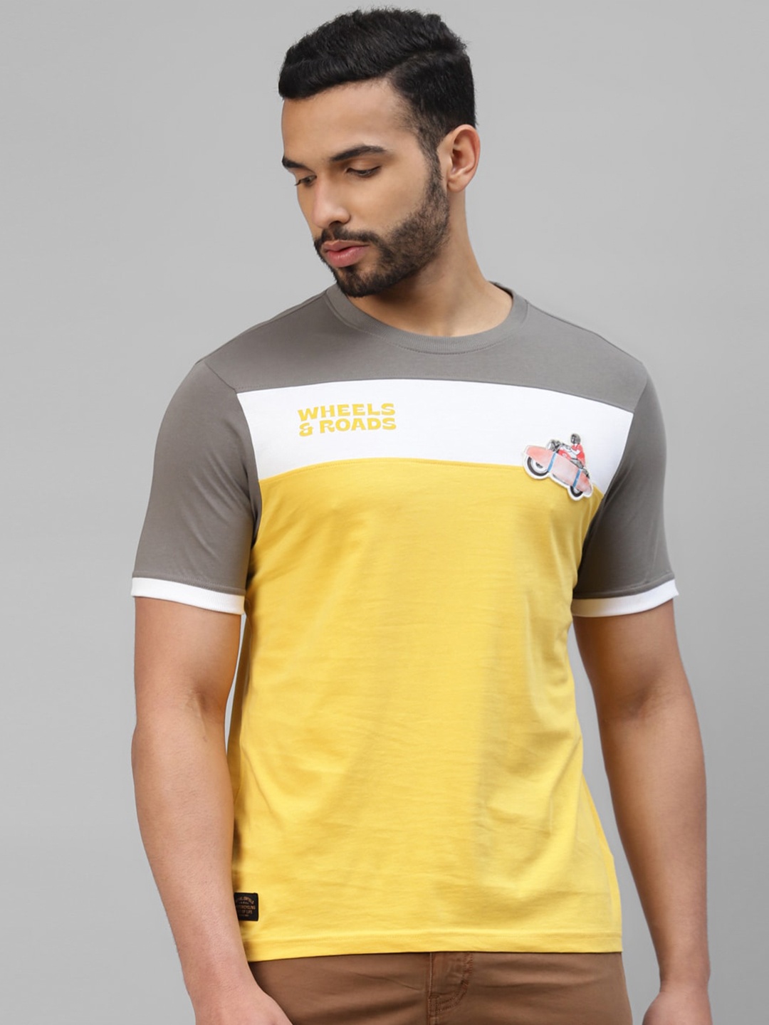 

Royal Enfield Colourblocked Cotton T-shirt, Yellow