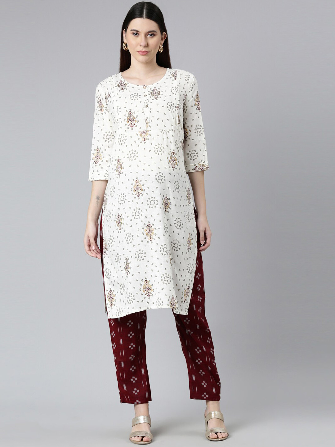 

GOLDSTROMS Maternity Floral Printed Kurta with Trousers, White