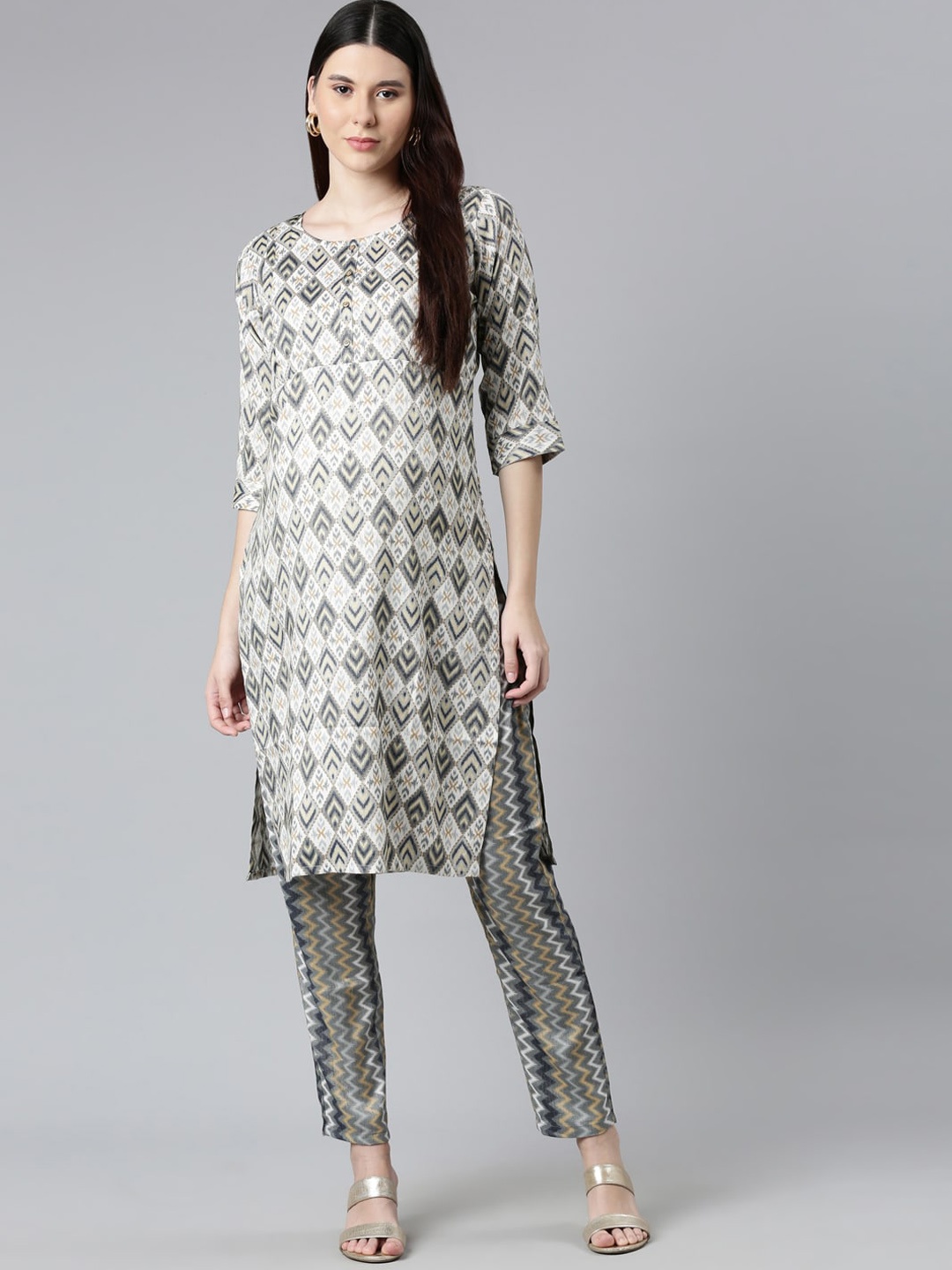 

GOLDSTROMS Maternity Abstract Printed Kurta with Trousers, Grey