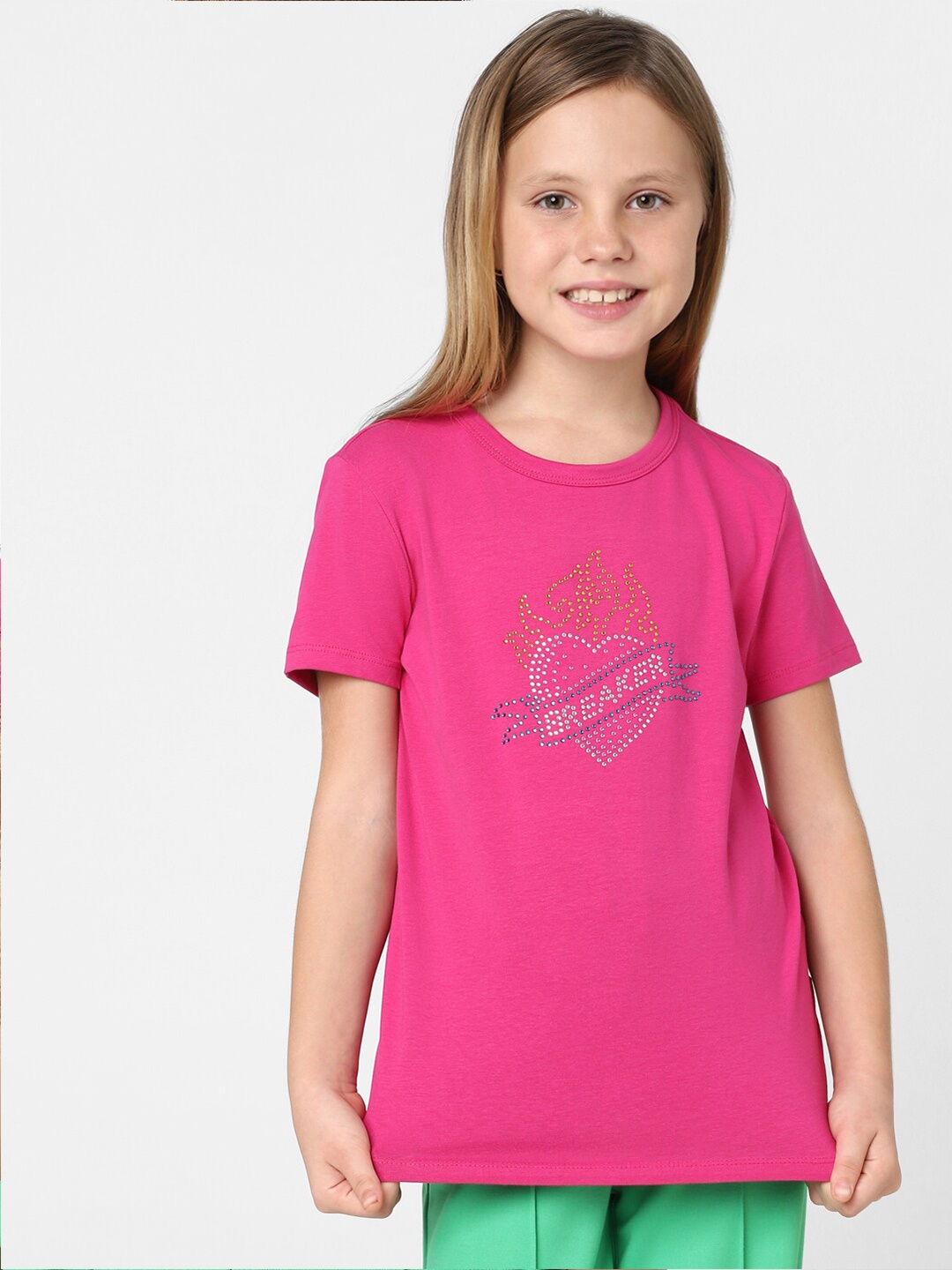 

KIDS ONLY Girls Embellished Cotton T-Shirt, Pink