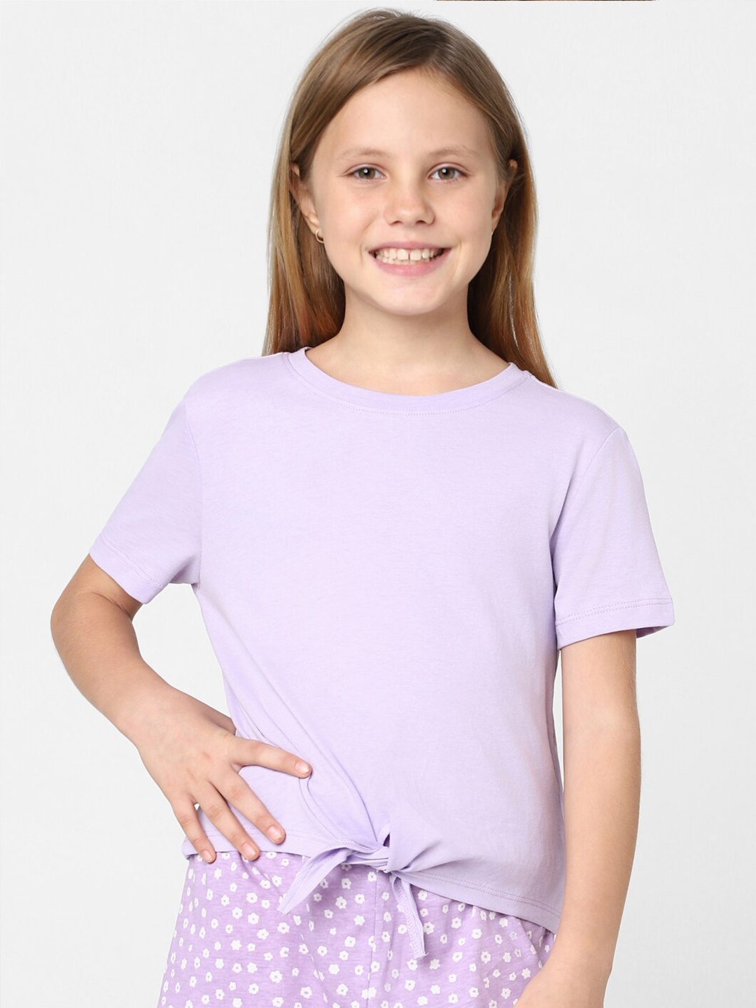 

KIDS ONLY Girls Round Neck Cotton T-Shirt, Lavender