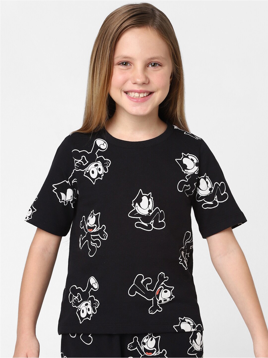 

KIDS ONLY Girls conversational Printed Cotton T-Shirt, Black