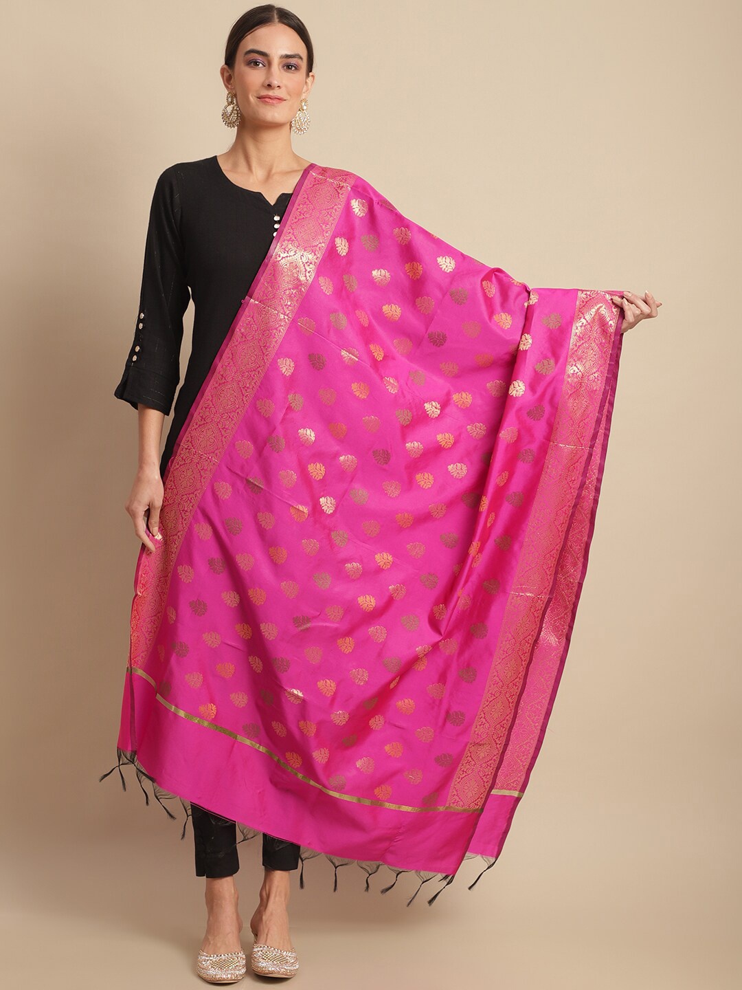 

LOOM LEGACY Ethnic Motifs Woven Design Zari Dupatta, Magenta