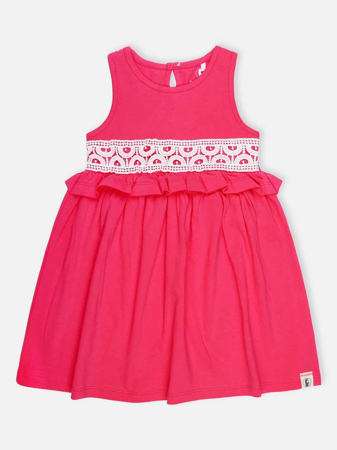 

Babysafe Girls Round Neck Lace And Ruffles Cotton Fit & Flare Dress, Pink