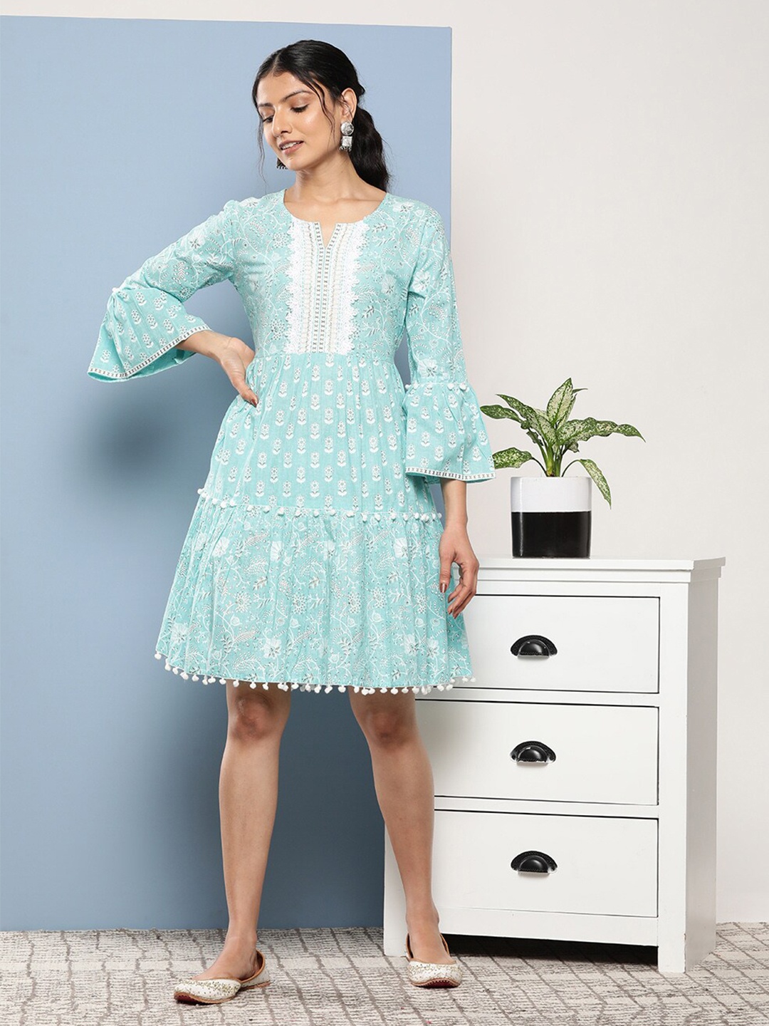

Varanga Bell Sleeve A-Line Dress, Blue