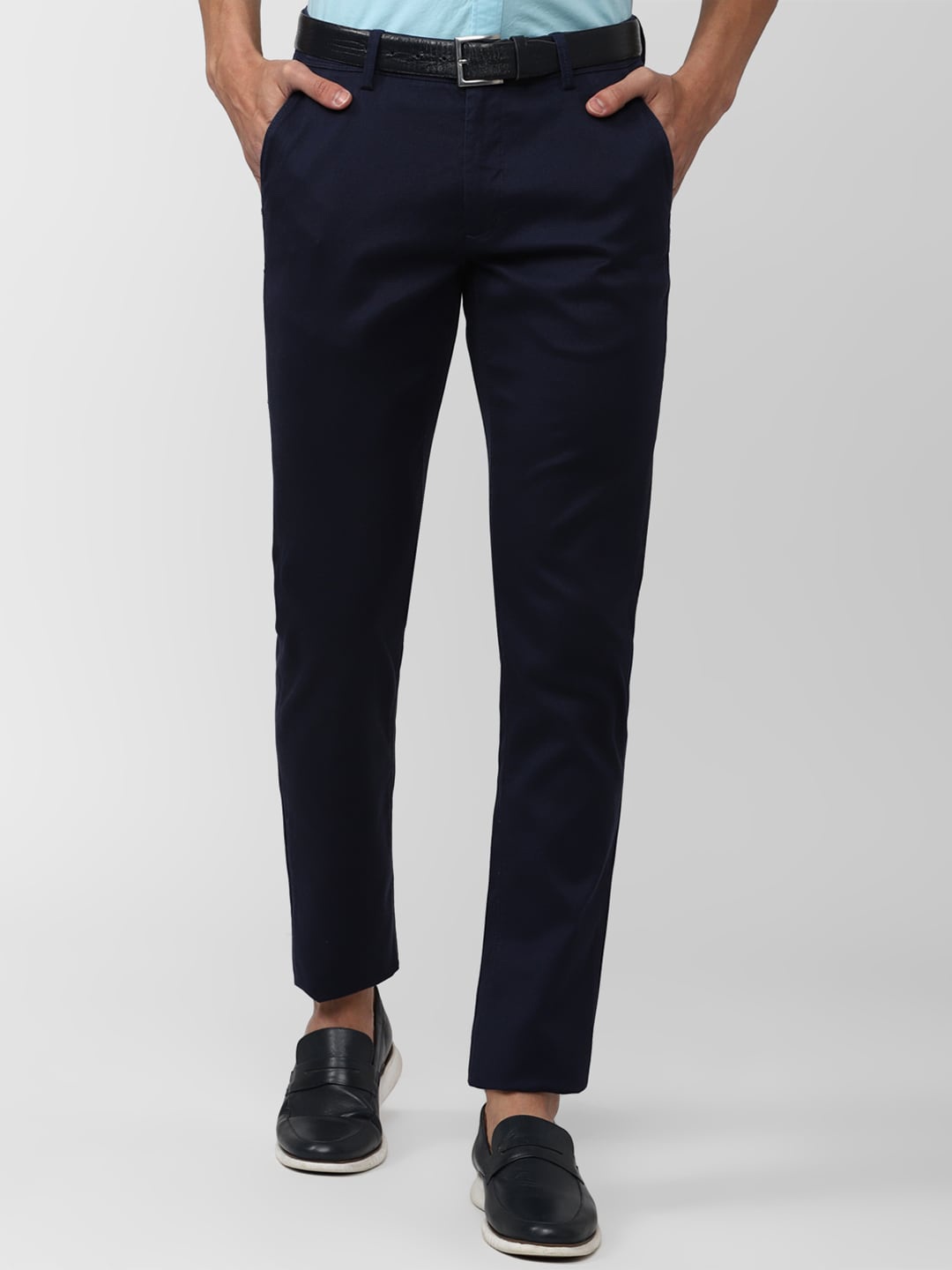 

Van Heusen Sport Men Flat-Front Mid-Rise Slim Fit Regular Trousers, Navy blue