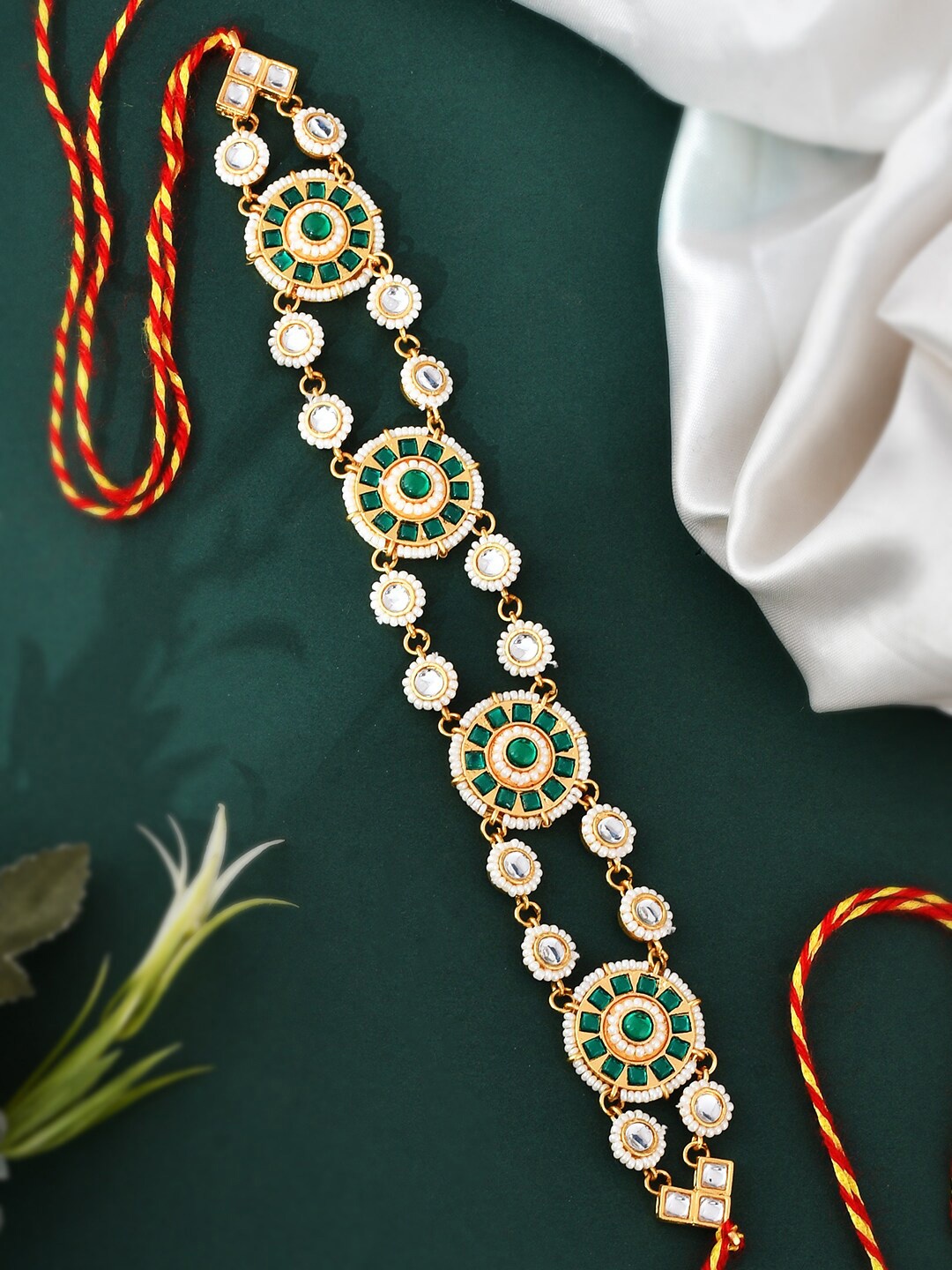 

Silvermerc Designs Gold-Plated Kundan-Studded & Pearl Beaded Sheeshphool