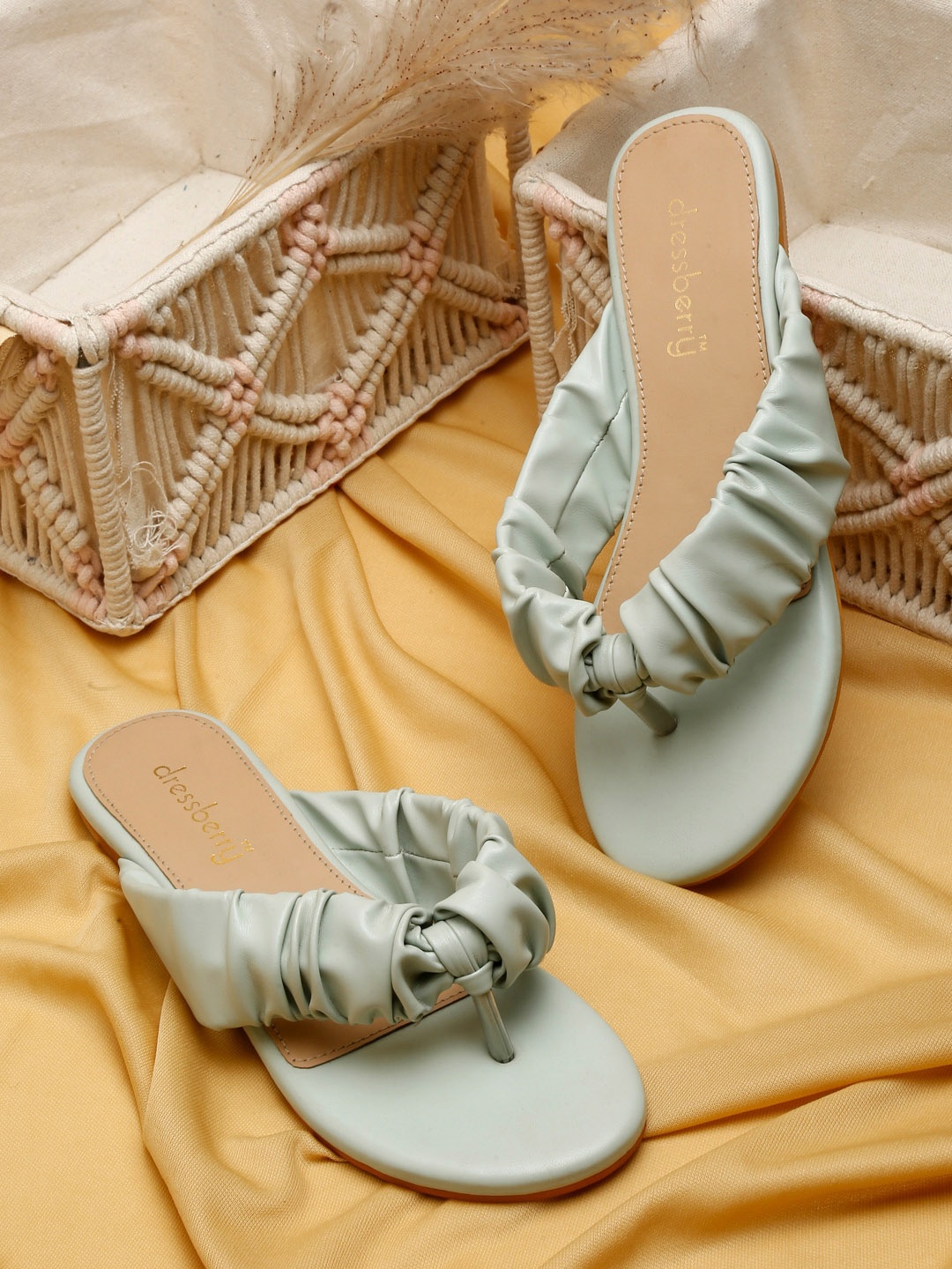 

DressBerry Open Toe T-Strap Flats, Sea green