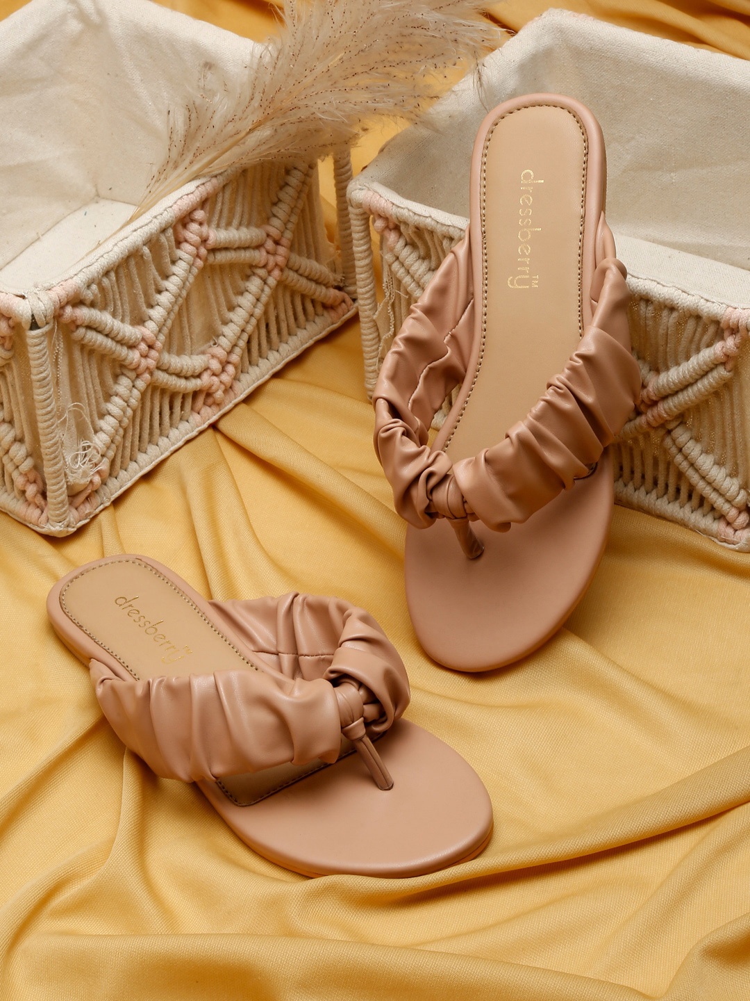 

DressBerry Women Textured Open Toe Flats, Beige