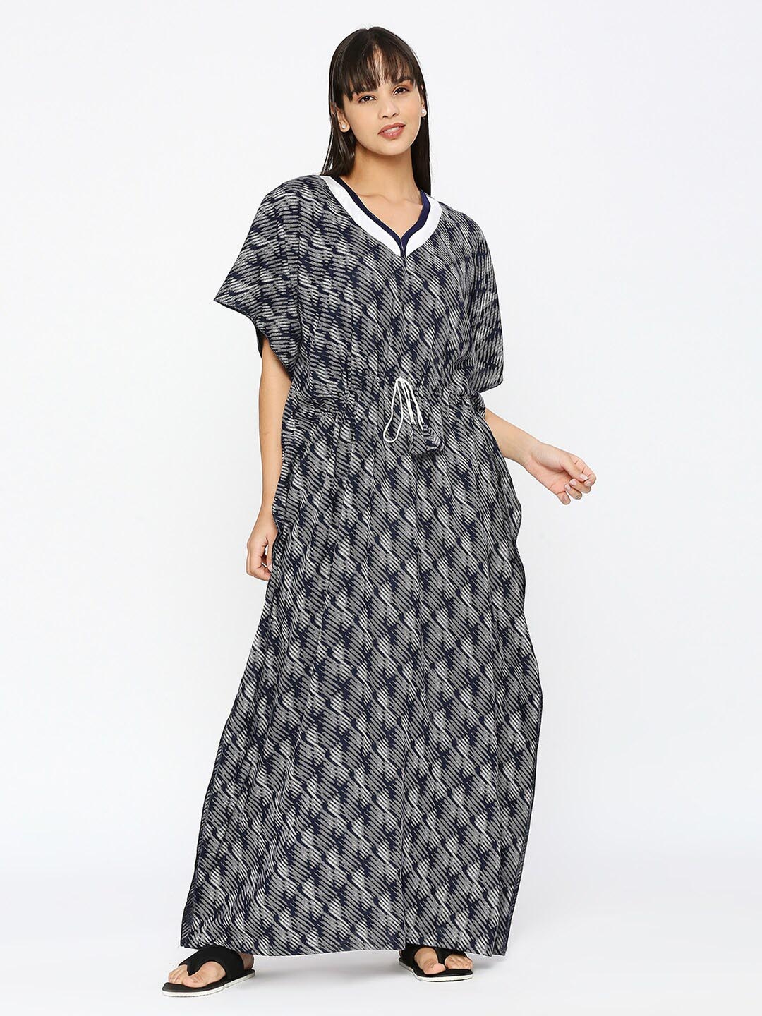 

Pretty Awesome Abstract Printed Maxi Kaftan Nightdress, Navy blue