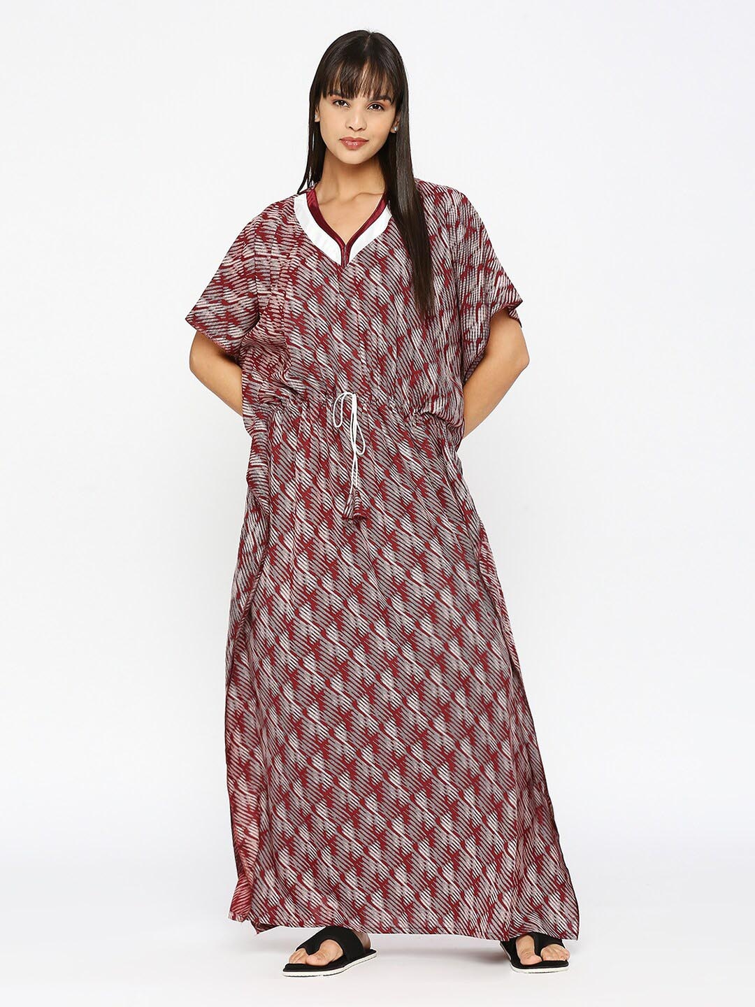 

Pretty Awesome Abstract Printed Maxi Kaftan Nightdress, Maroon