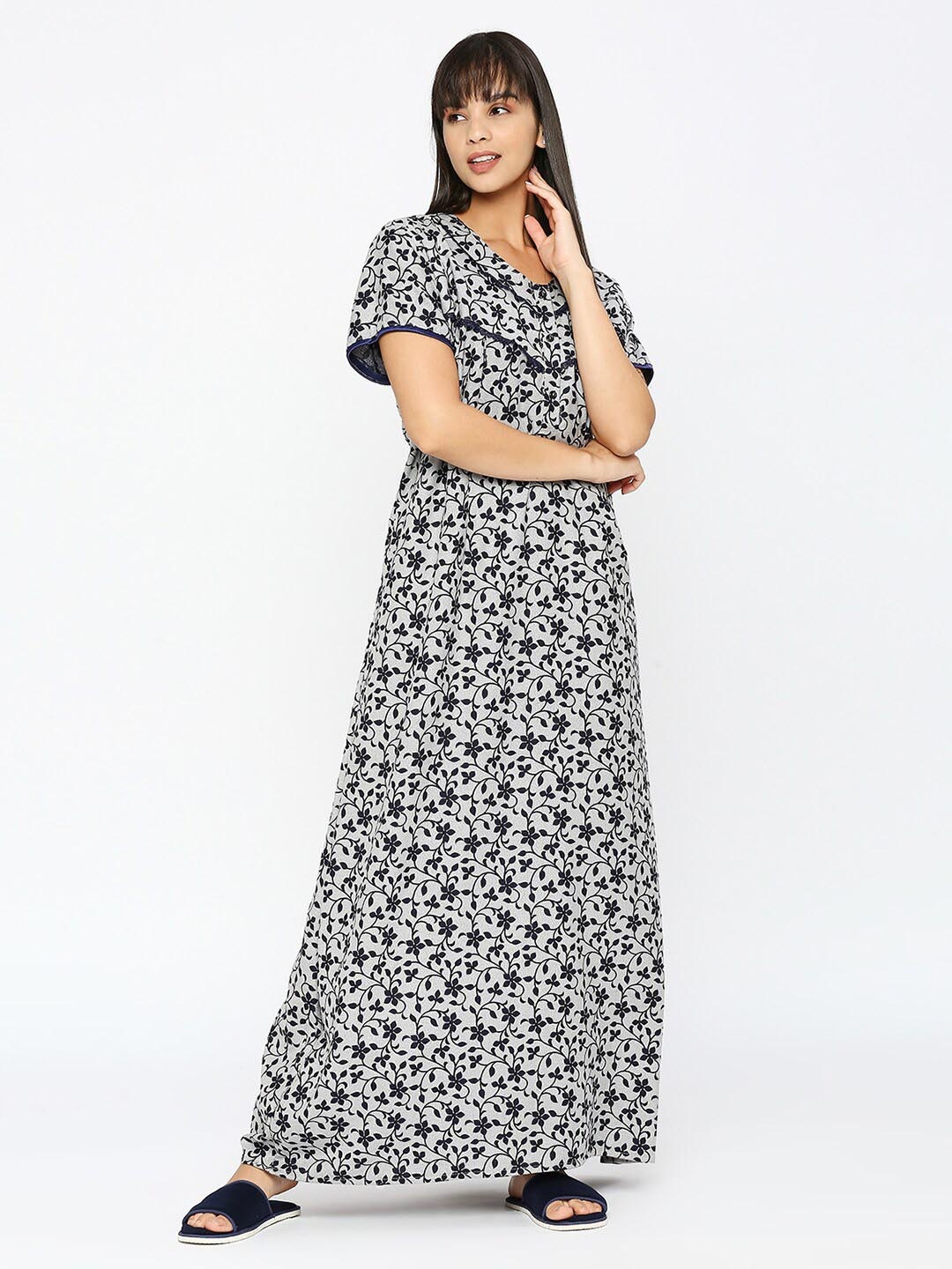 

Pretty Awesome Floral Printed Maternity Maxi Nightdress, Navy blue