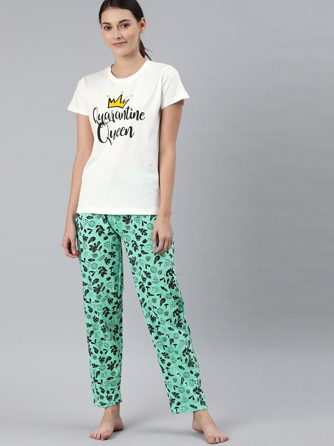 

Enviously Young Typography Printed Pure Cotton Night Suit, White